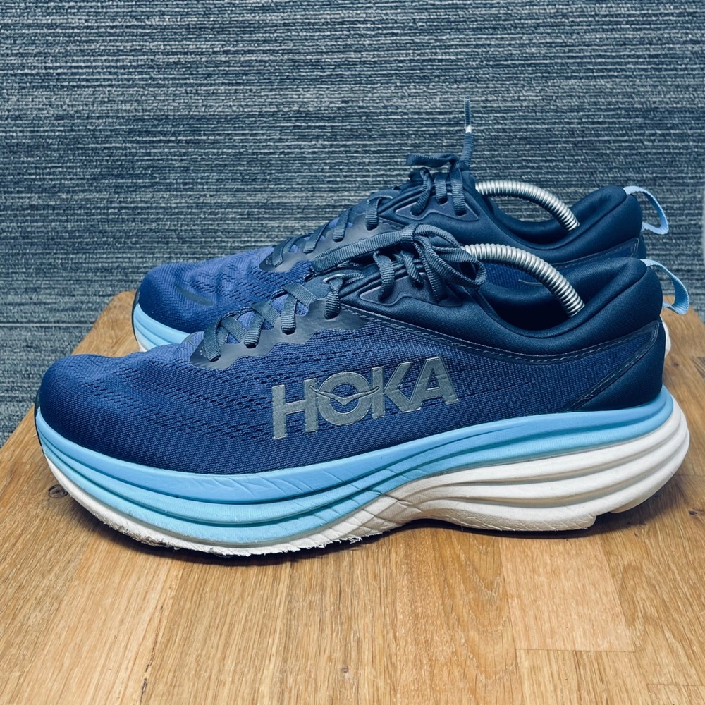 Hoka Bondi 8 Running Shoes Mens 10.5 Blue Cushioned Sneakers 1123202 OSAA Gym